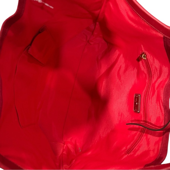 Vintage Ferragamo Red & Cream Striped Canvas Tote Bag Vara Bow - Picture 7 of 9